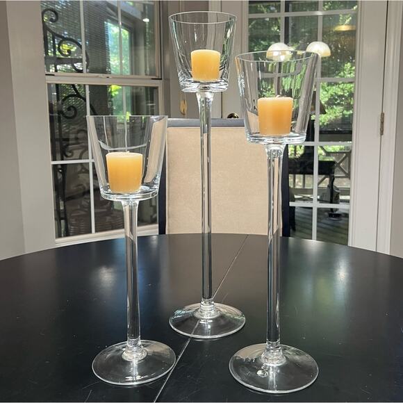 NEW Pottery Barn Glass Long Stem Classic Tealight Votive Candleholders Set … - Picture 1 of 14